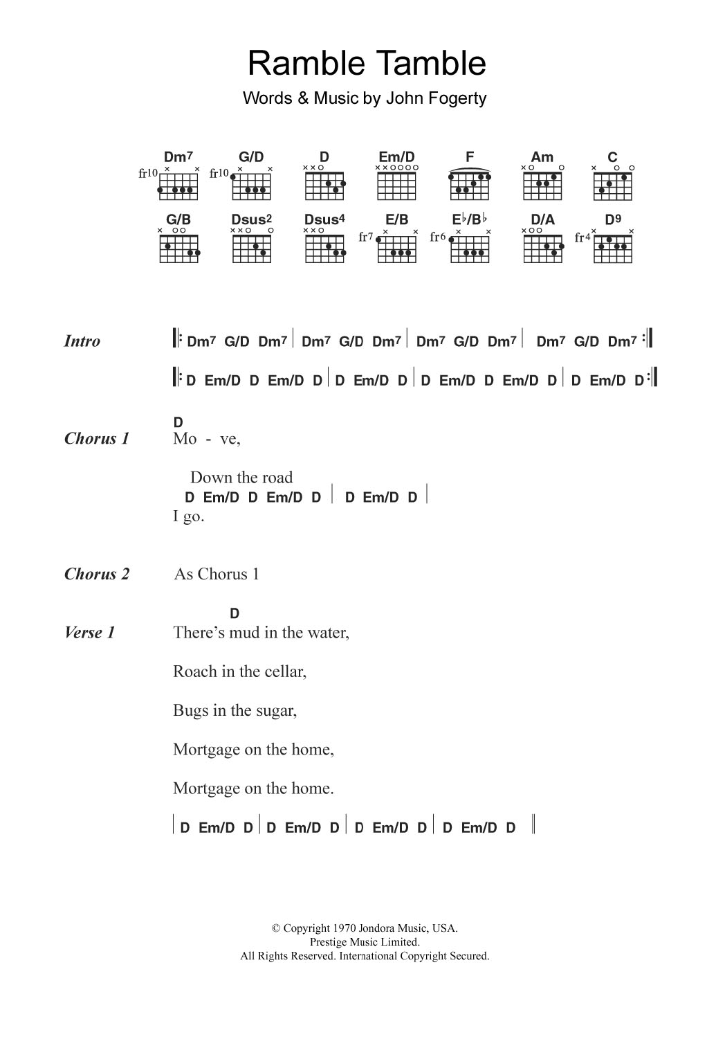 Download Creedence Clearwater Revival Ramble Tamble Sheet Music