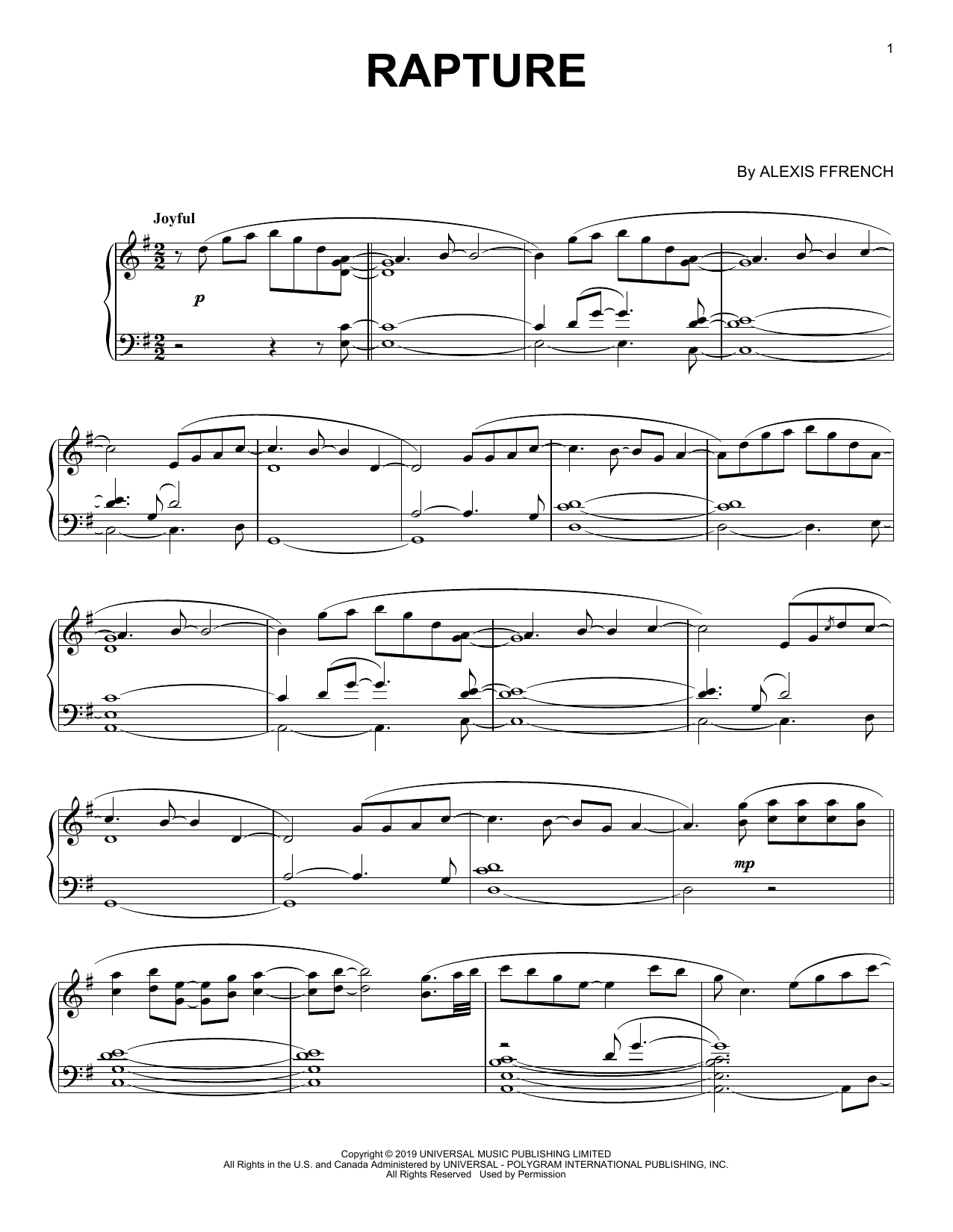 Download Alexis Ffrench Rapture Sheet Music