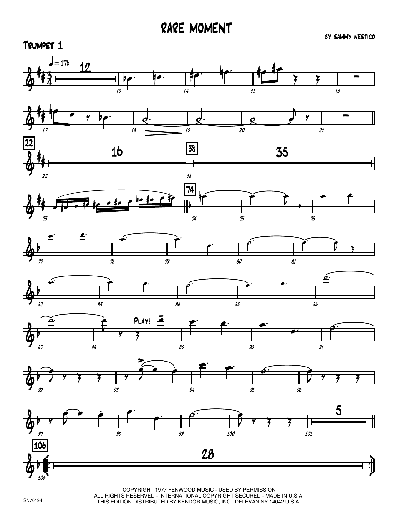Download Sammy Nestico Rare Moment - 1st Bb Trumpet Sheet Music