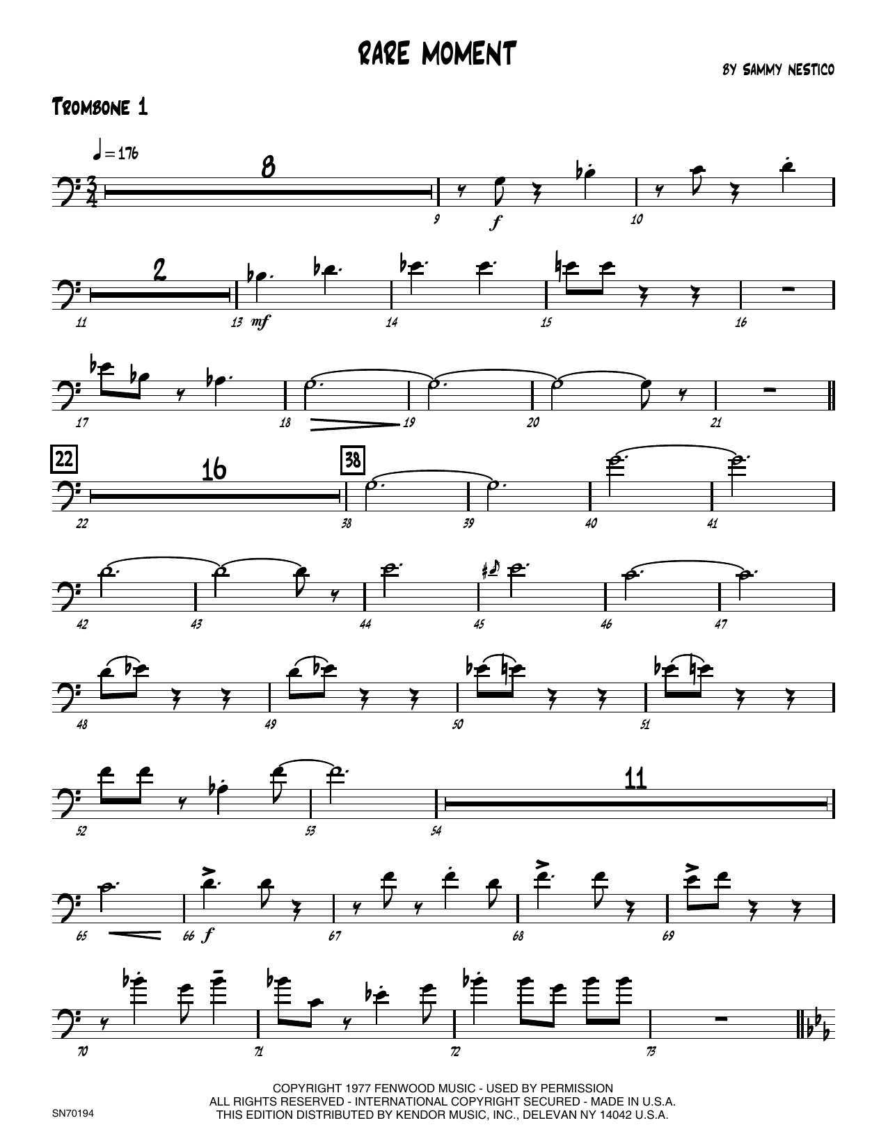 Download Sammy Nestico Rare Moment - 1st Trombone Sheet Music