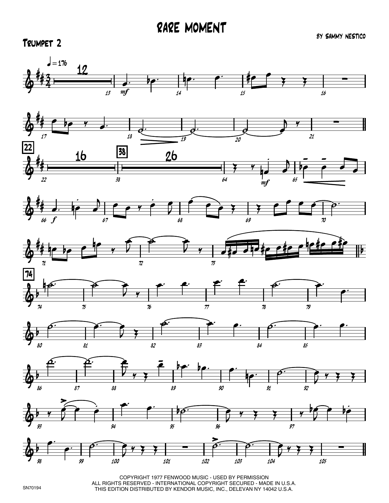 Download Sammy Nestico Rare Moment - 2nd Bb Trumpet Sheet Music