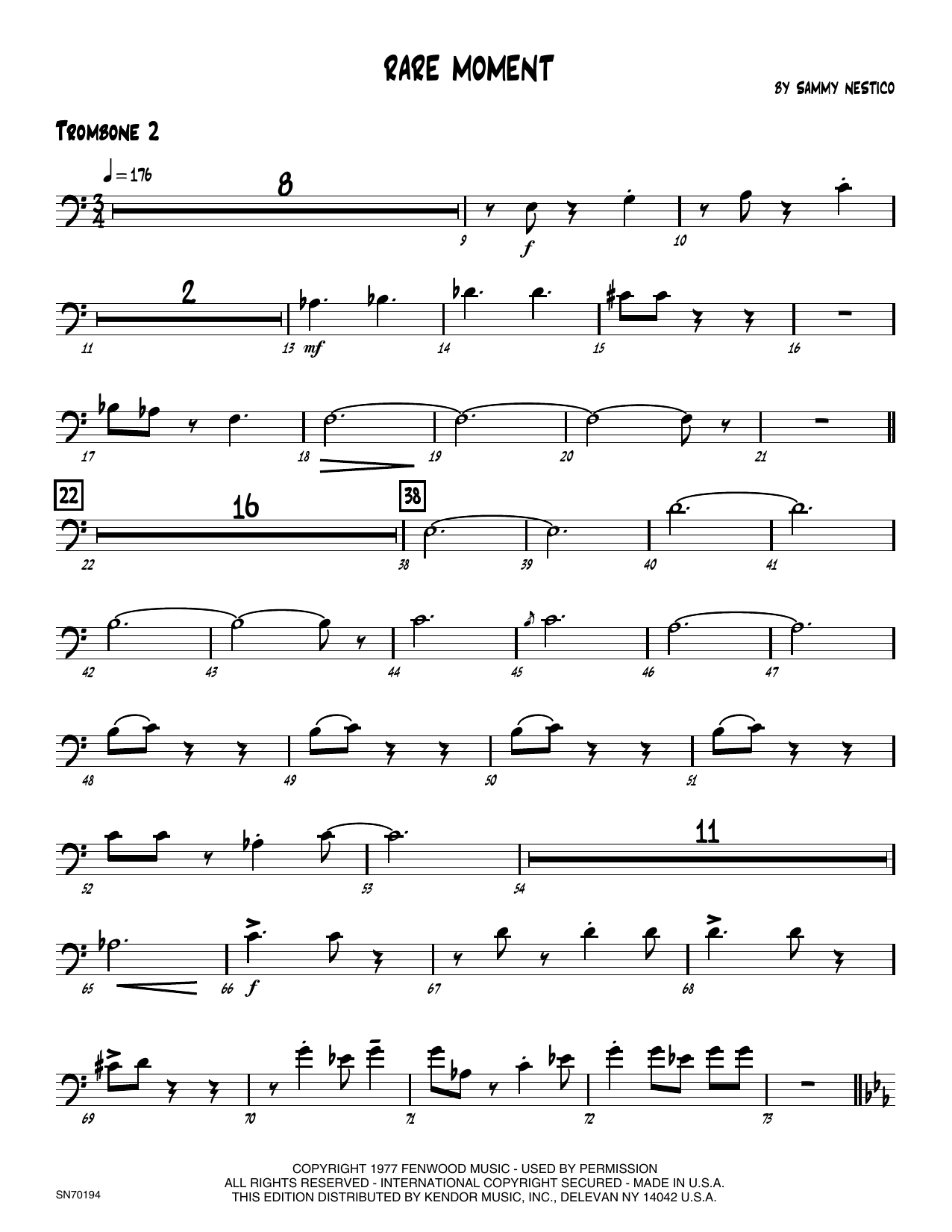 Download Sammy Nestico Rare Moment - 2nd Trombone Sheet Music