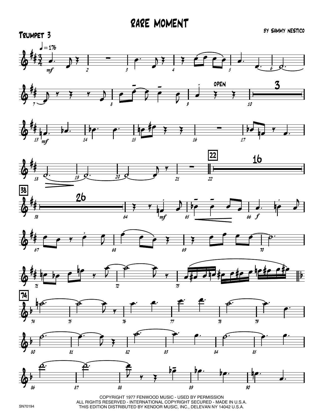 Download Sammy Nestico Rare Moment - 3rd Bb Trumpet Sheet Music