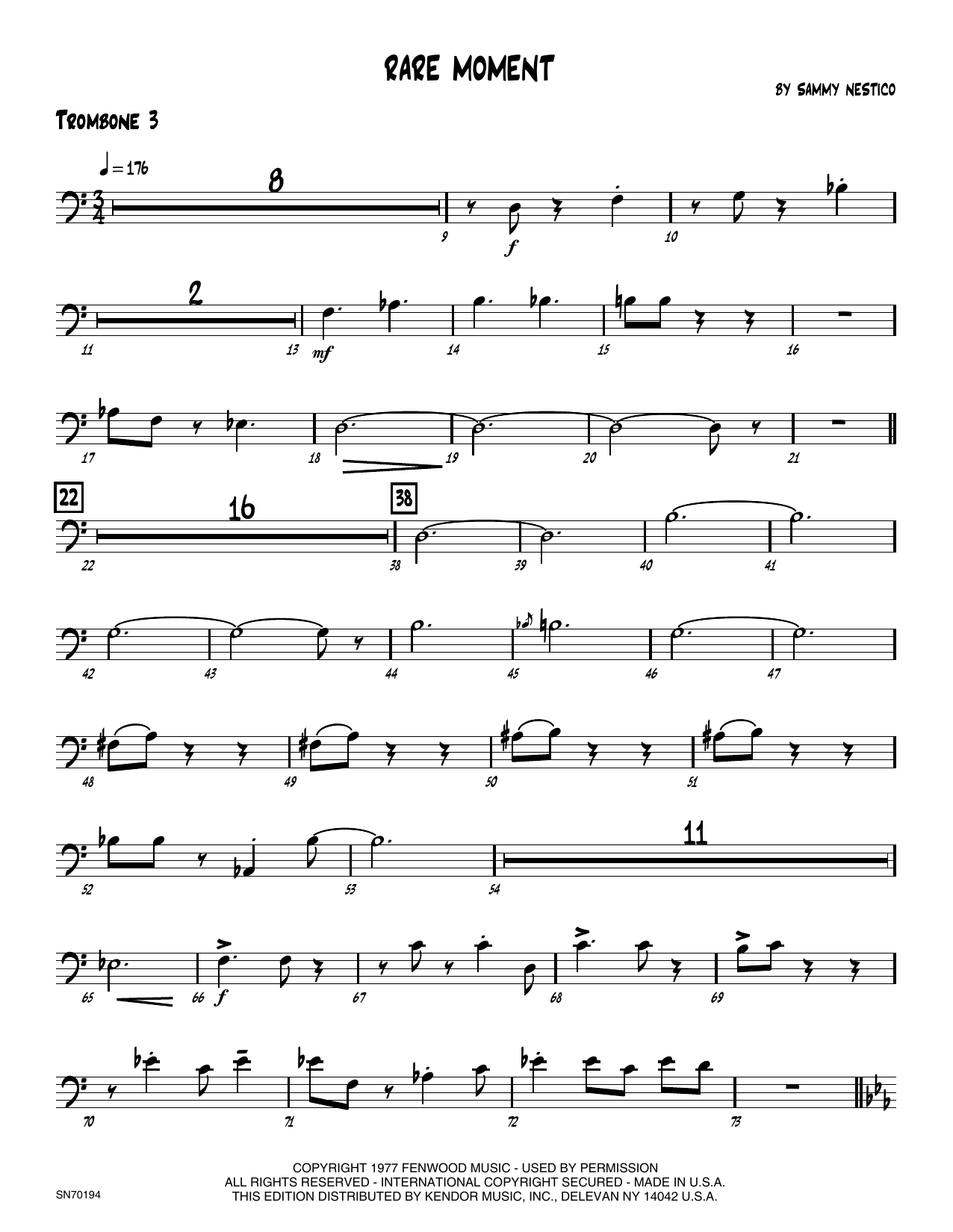 Download Sammy Nestico Rare Moment - 3rd Trombone Sheet Music