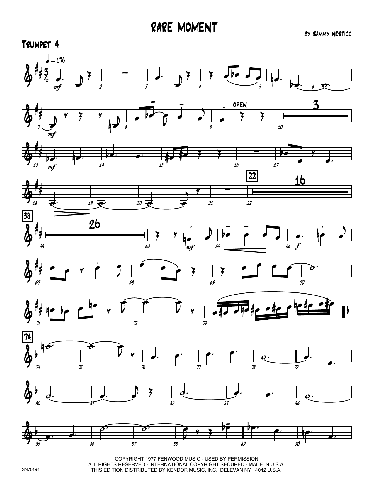 Download Sammy Nestico Rare Moment - 4th Bb Trumpet Sheet Music