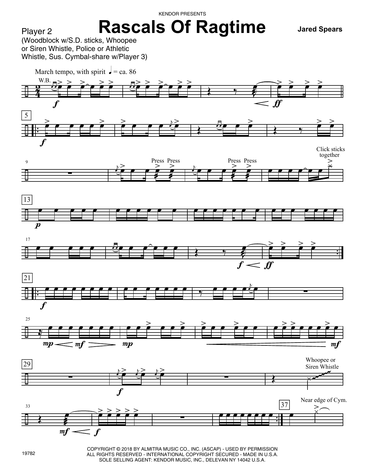 Download Jared Spears Rascals Of Ragtime - Percussion 2 Sheet Music