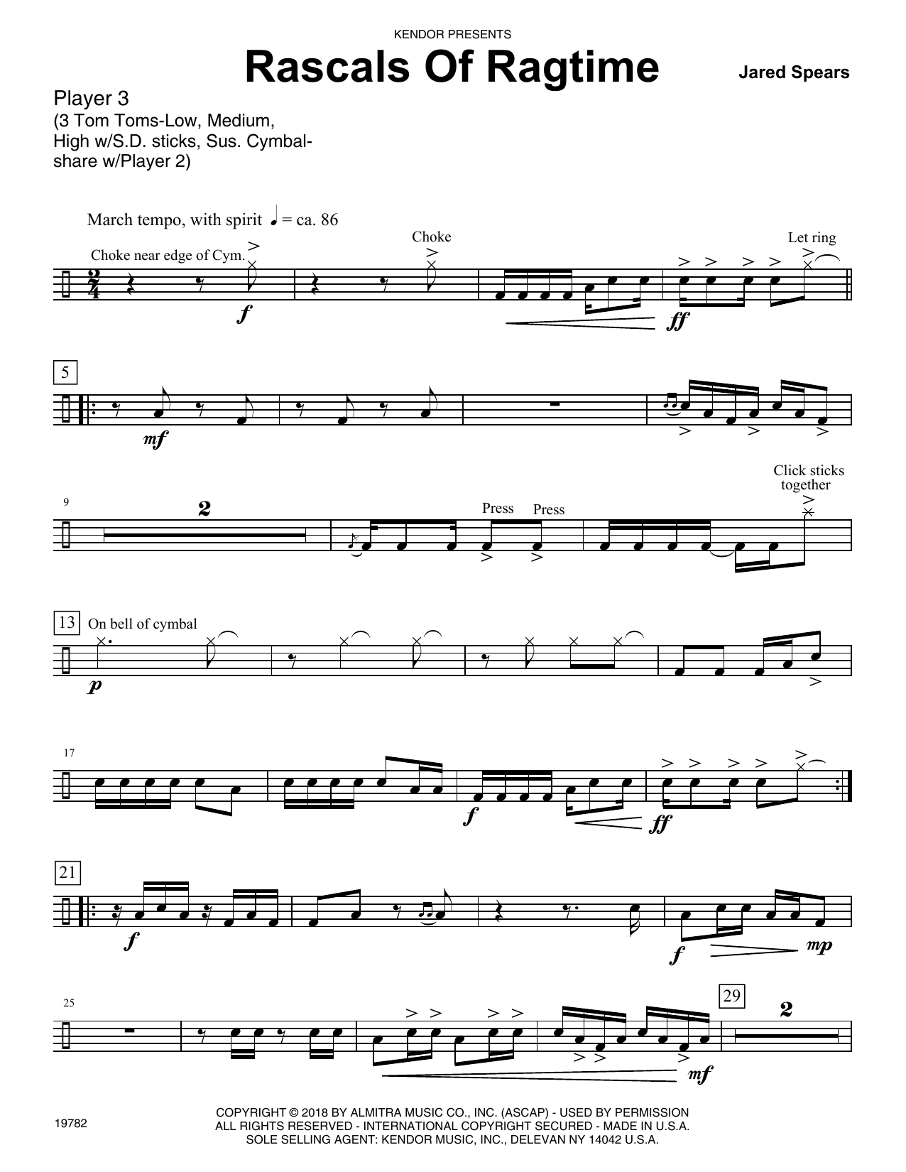 Download Jared Spears Rascals Of Ragtime - Percussion 3 Sheet Music