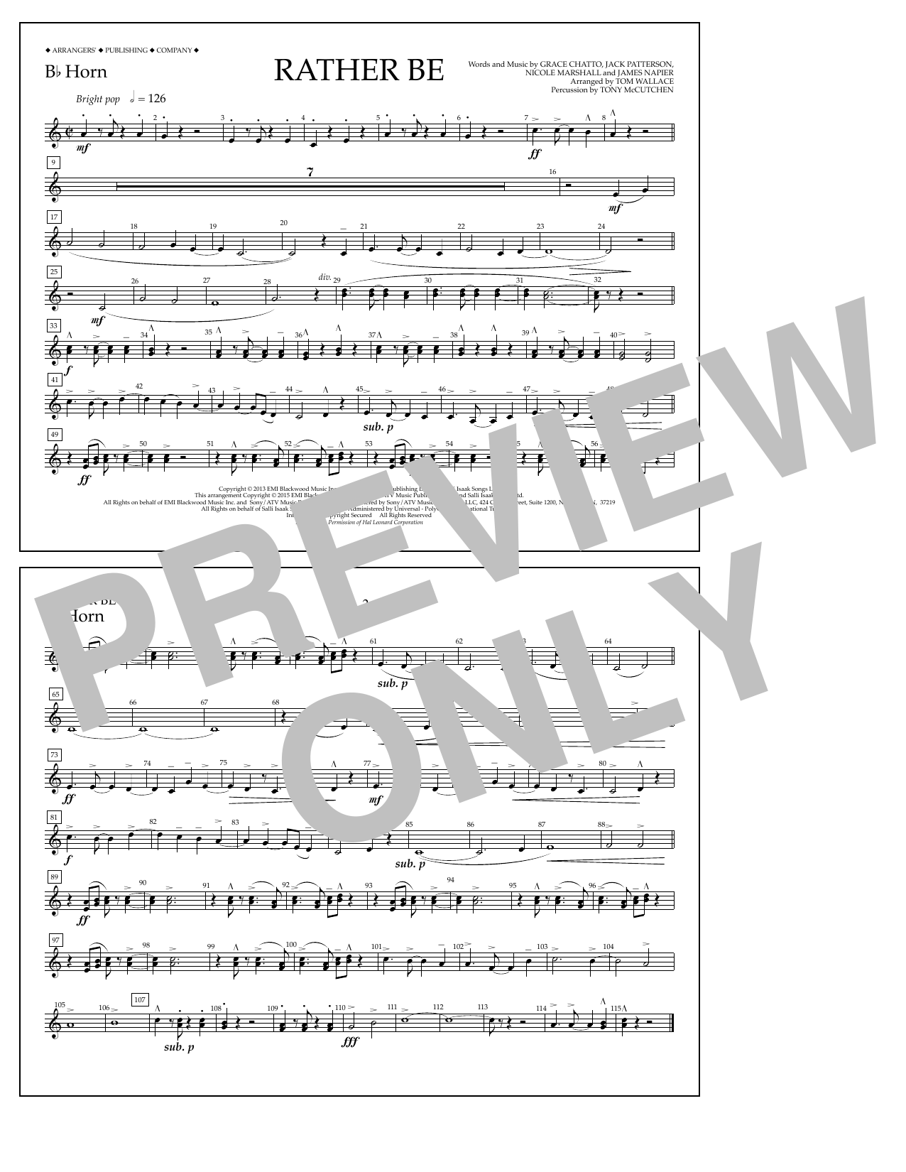 Download Tom Wallace Rather Be - Bb Horn Sheet Music