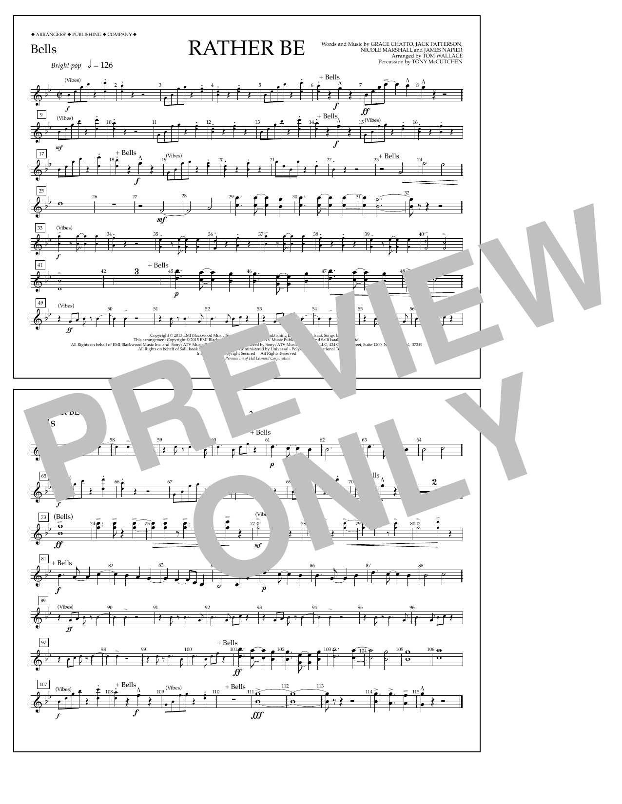 Download Tom Wallace Rather Be - Bells Sheet Music