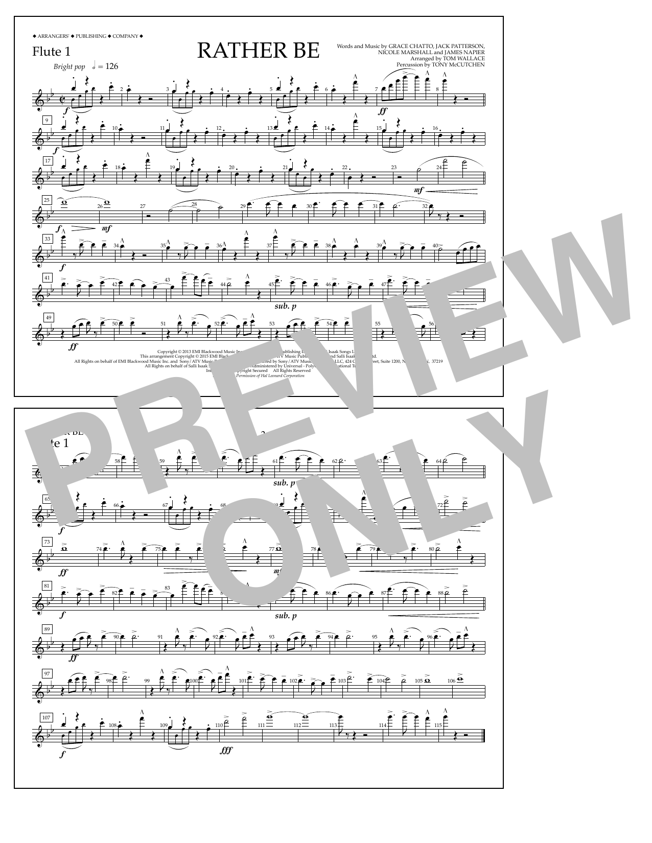Download Tom Wallace Rather Be - Flute 1 Sheet Music