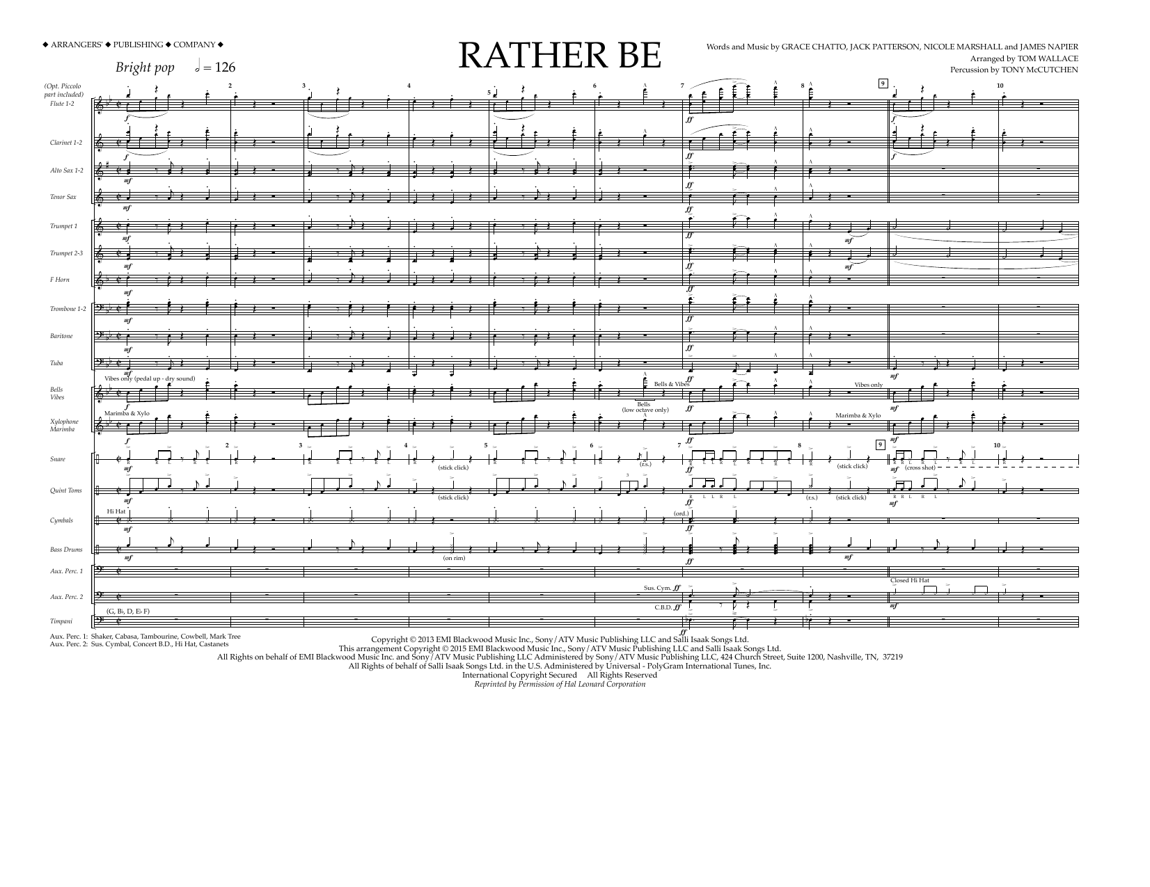 Download Tom Wallace Rather Be - Full Score Sheet Music