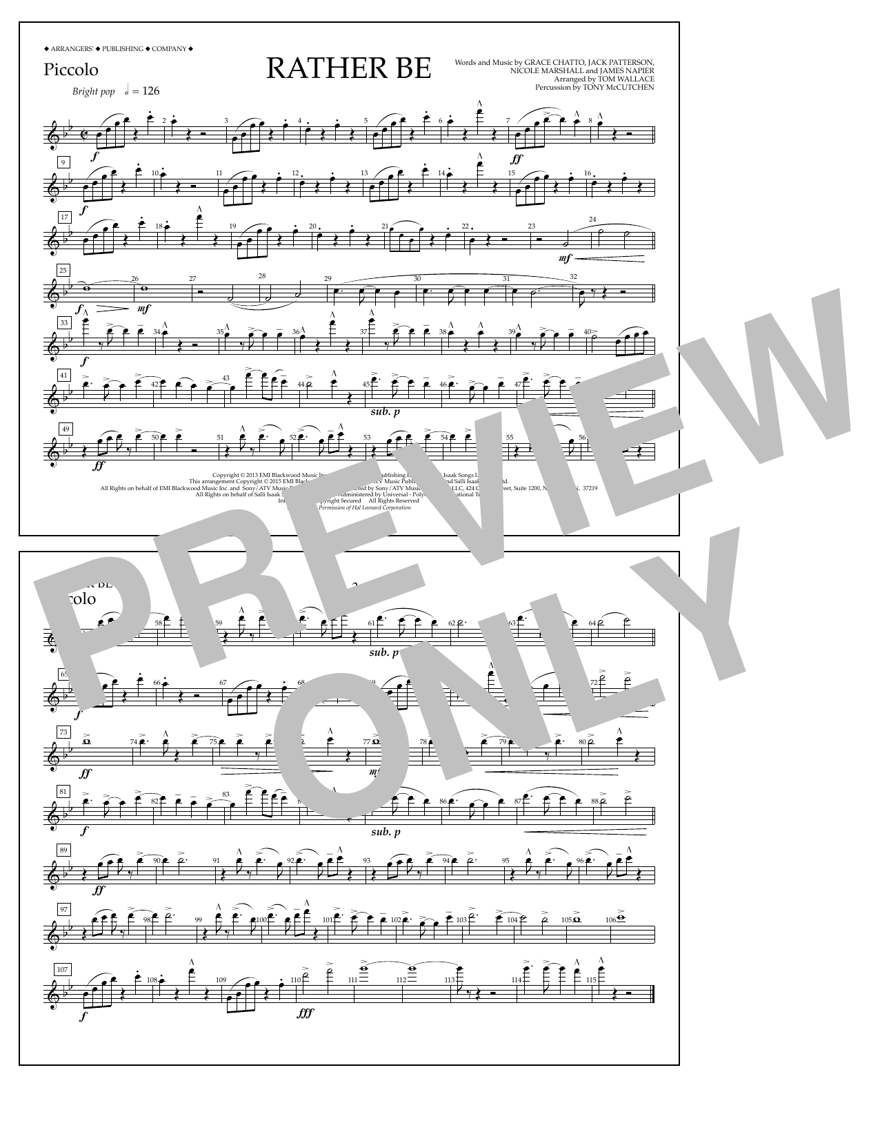 Download Tom Wallace Rather Be - Piccolo Sheet Music