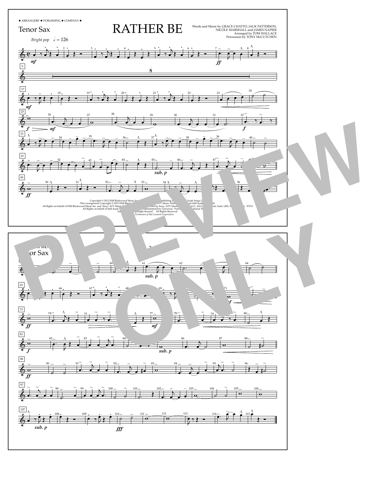 Download Tom Wallace Rather Be - Tenor Sax Sheet Music