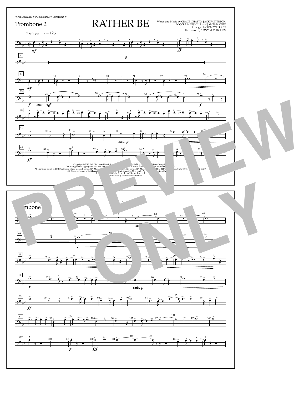 Download Tom Wallace Rather Be - Trombone 2 Sheet Music