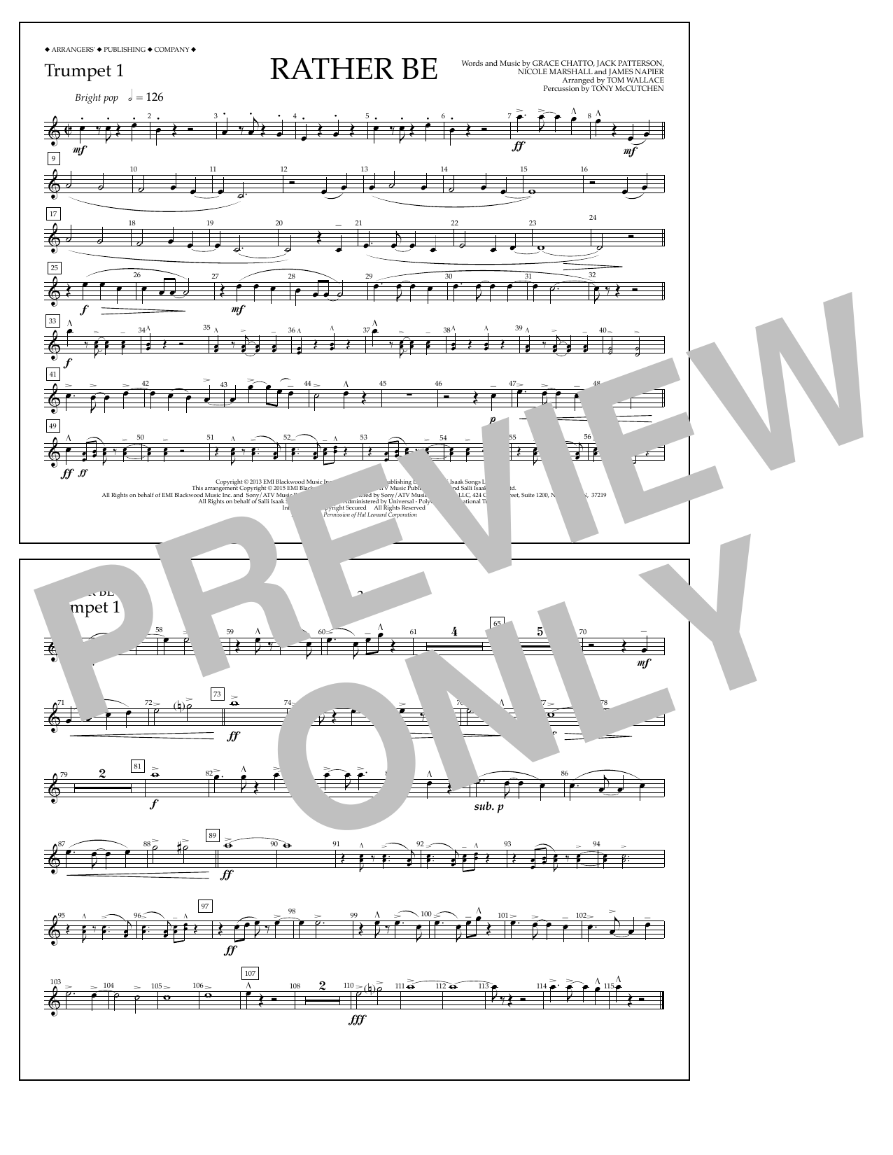 Download Tom Wallace Rather Be - Trumpet 1 Sheet Music