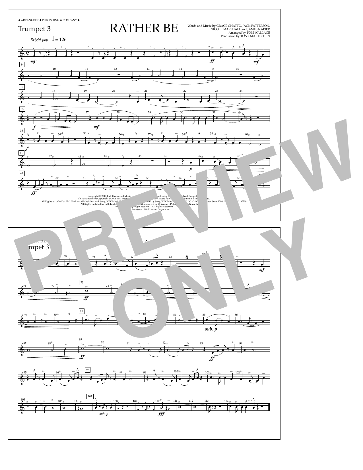 Download Tom Wallace Rather Be - Trumpet 3 Sheet Music