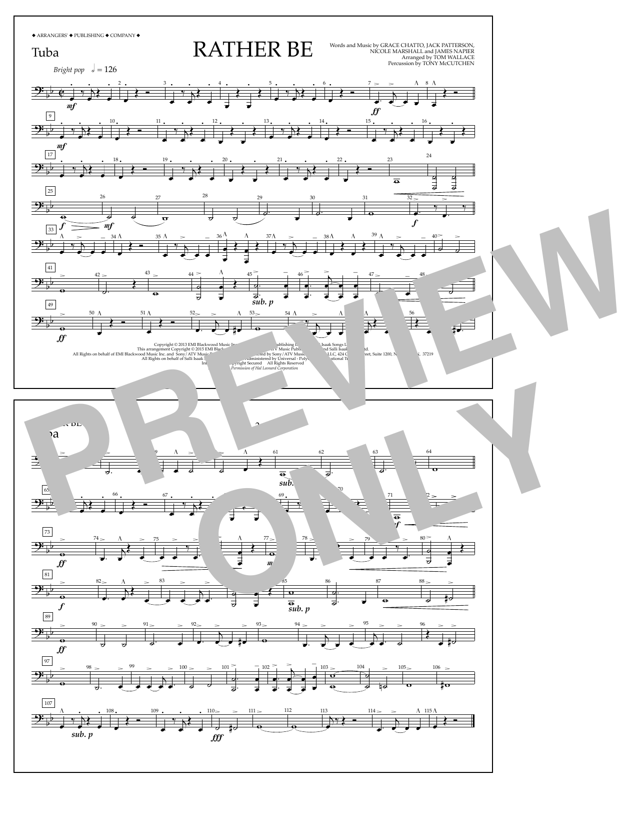 Download Tom Wallace Rather Be - Tuba Sheet Music