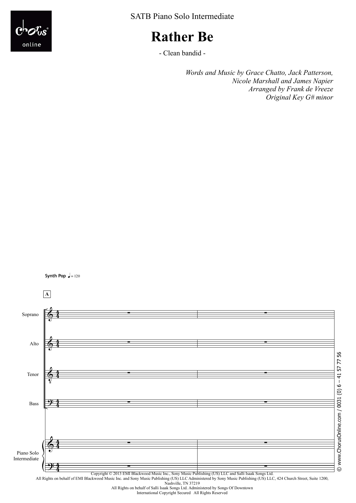 Clean Bandit Rather Be (arr. Frank de Vreeze) sheet music notes printable PDF score
