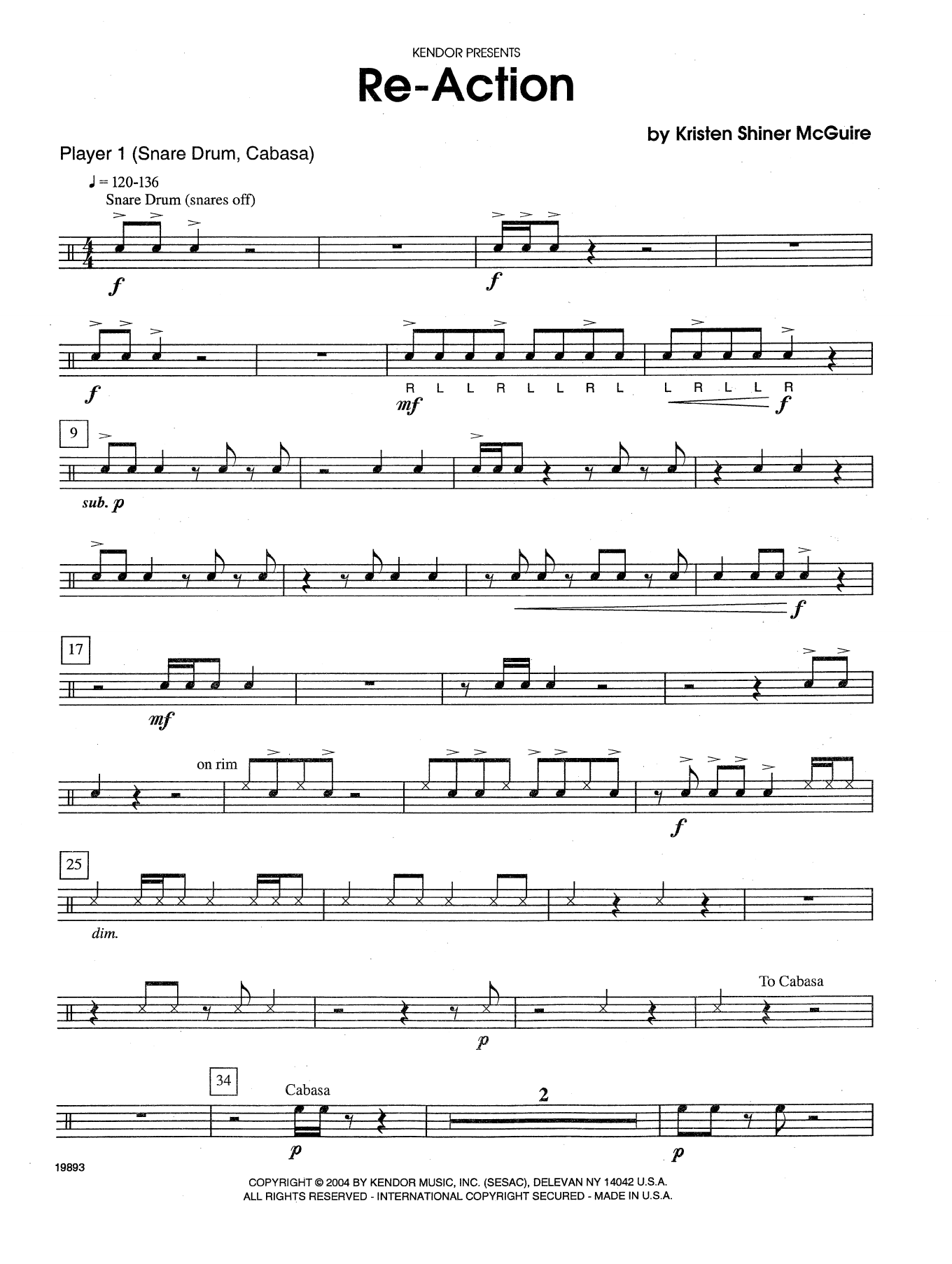 Download Kristen Shiner-McGuire Re-Action - Percussion 1 Sheet Music