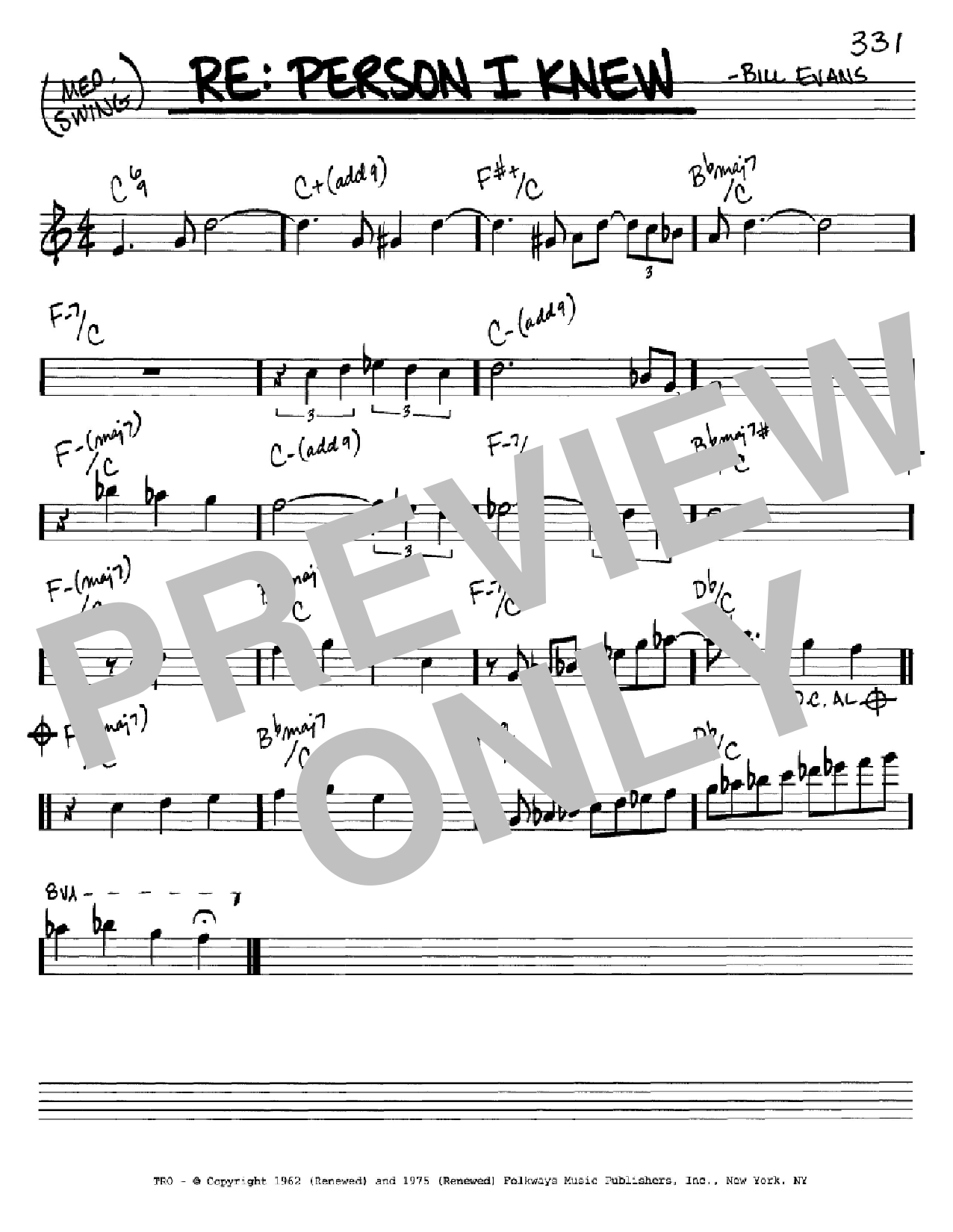 Download Bill Evans Re: Person I Knew Sheet Music
