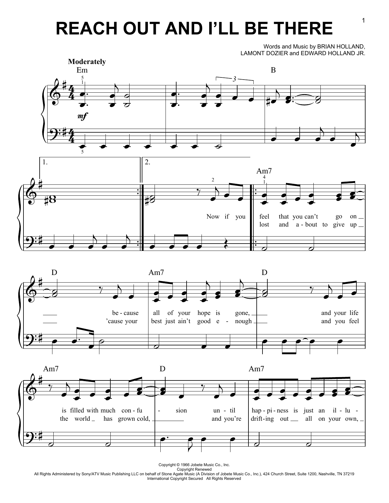 Download The Four Tops Reach Out And I'll Be There Sheet Music