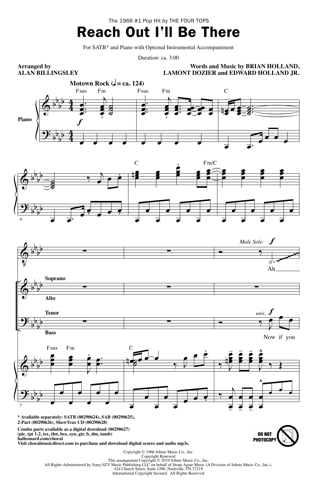 Download The Four Tops Reach Out I'll Be There (arr. Alan Bill Sheet Music