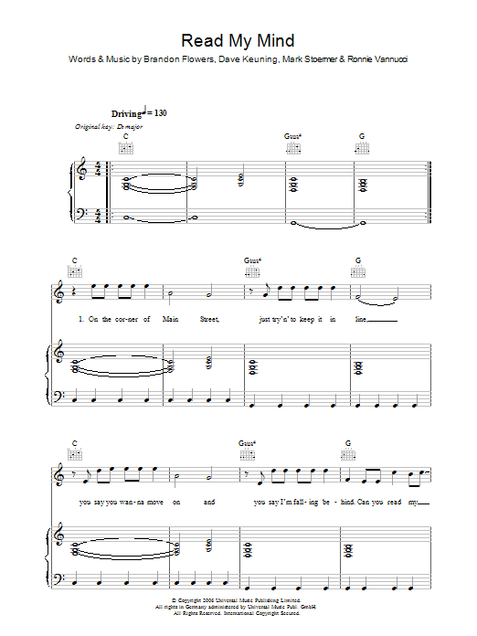 Download The Killers Read My Mind Sheet Music