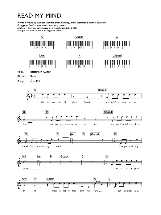 Download The Killers Read My Mind Sheet Music