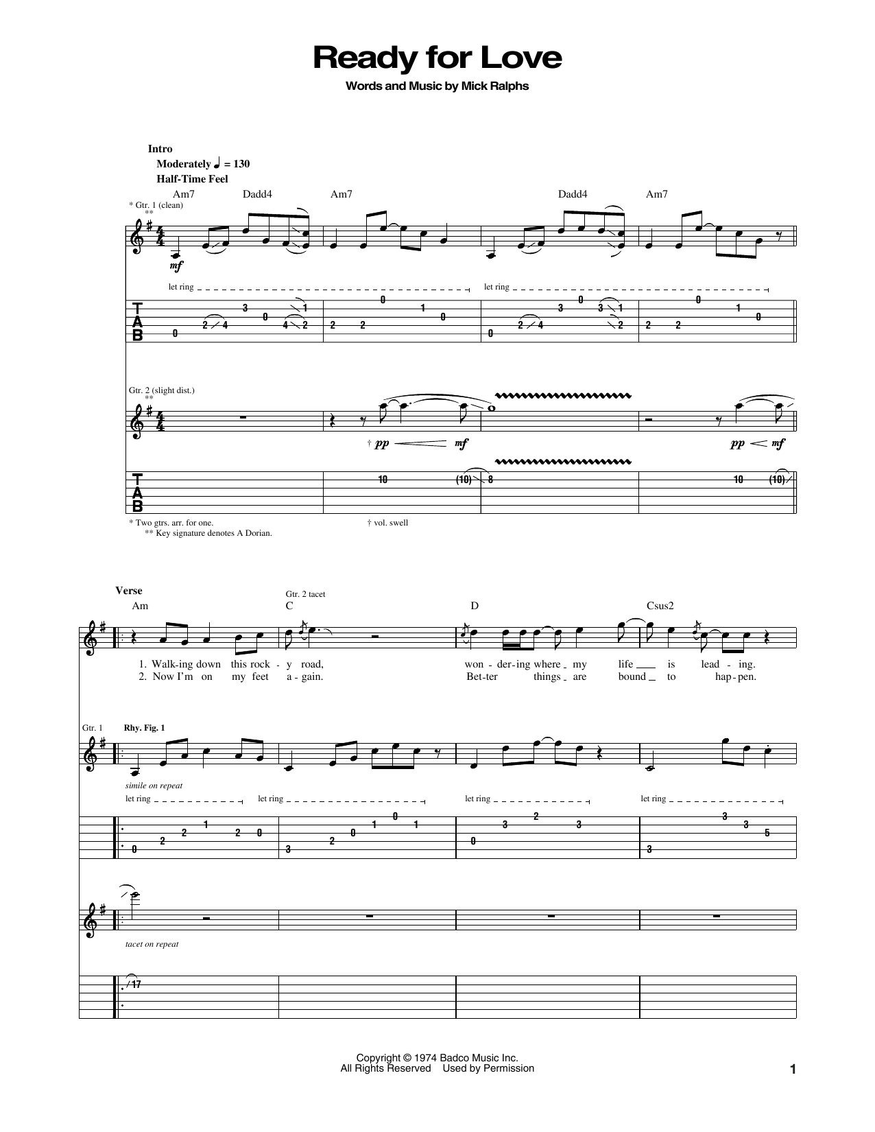 Download Bad Company Ready For Love Sheet Music