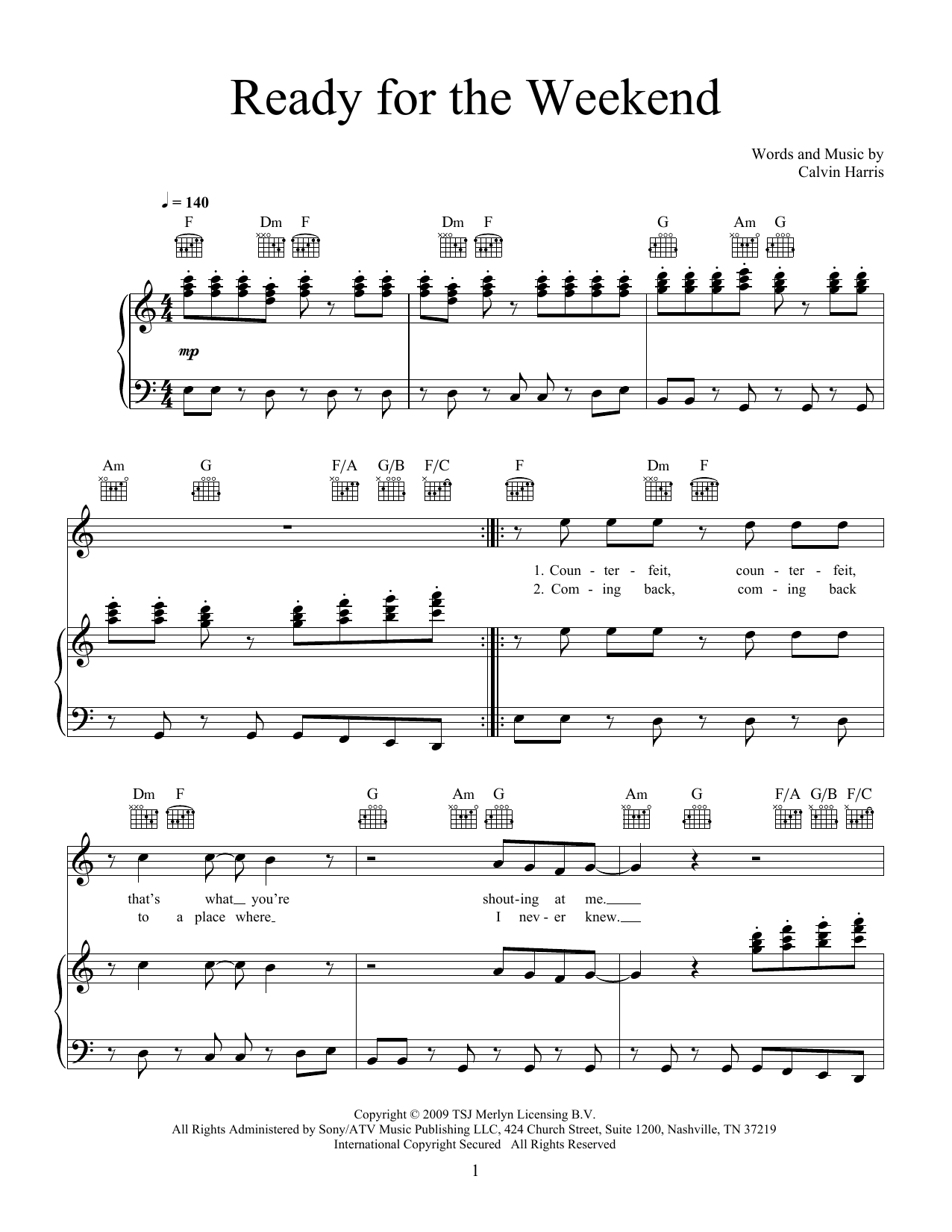 Download Calvin Harris Ready For The Weekend Sheet Music