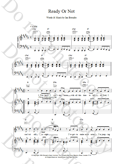 The Lightning Seeds Ready Or Not sheet music notes printable PDF score