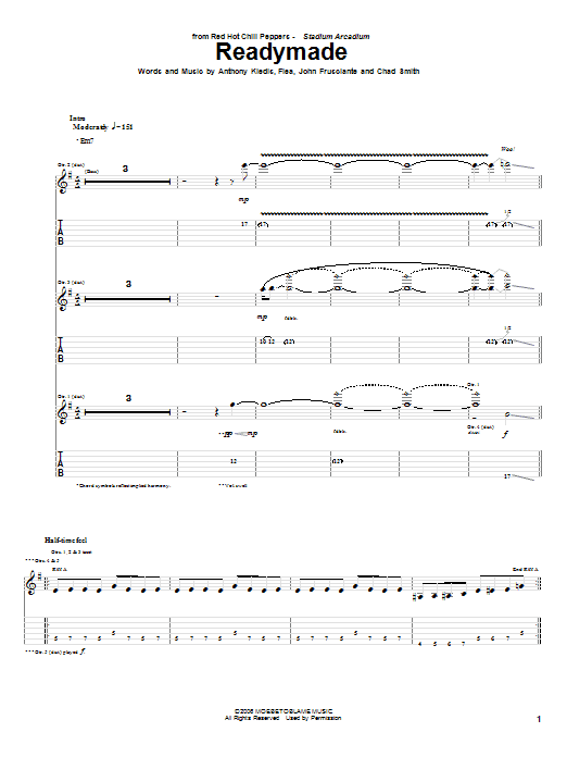Download Red Hot Chili Peppers Readymade Sheet Music