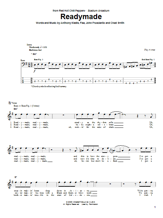 Download Red Hot Chili Peppers Readymade Sheet Music