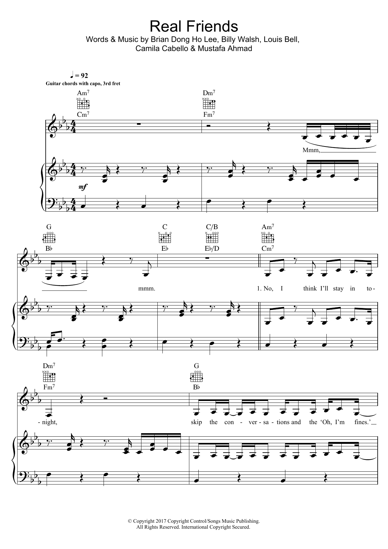 Download Camila Cabello Real Friends Sheet Music
