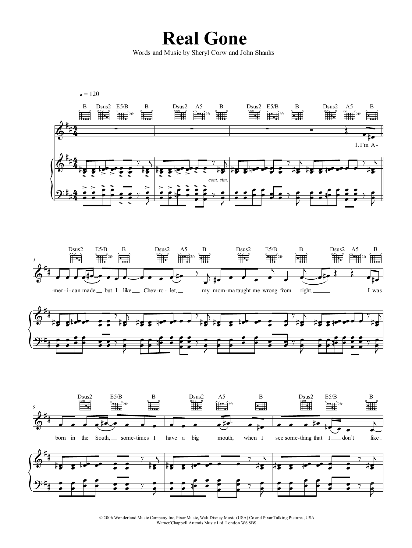 Download Sheryl Crow Real Gone (from Cars) Sheet Music