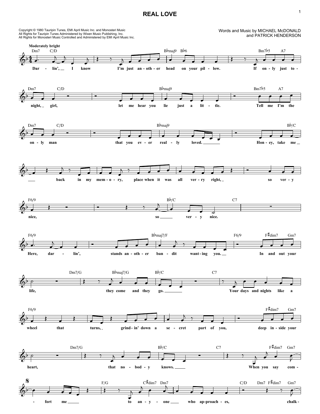 Download The Doobie Brothers Real Love Sheet Music