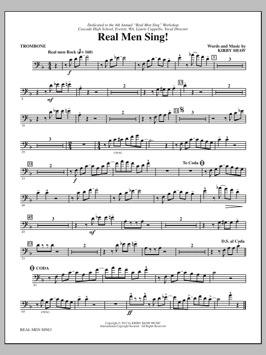 Download Kirby Shaw Real Men Sing! - Trombone Sheet Music