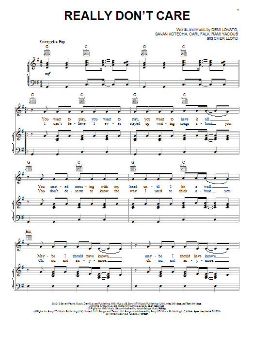 Download Demi Lovato Really Don't Care Sheet Music