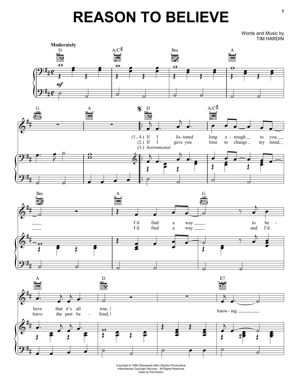 Download Glen Campbell Reason To Believe Sheet Music