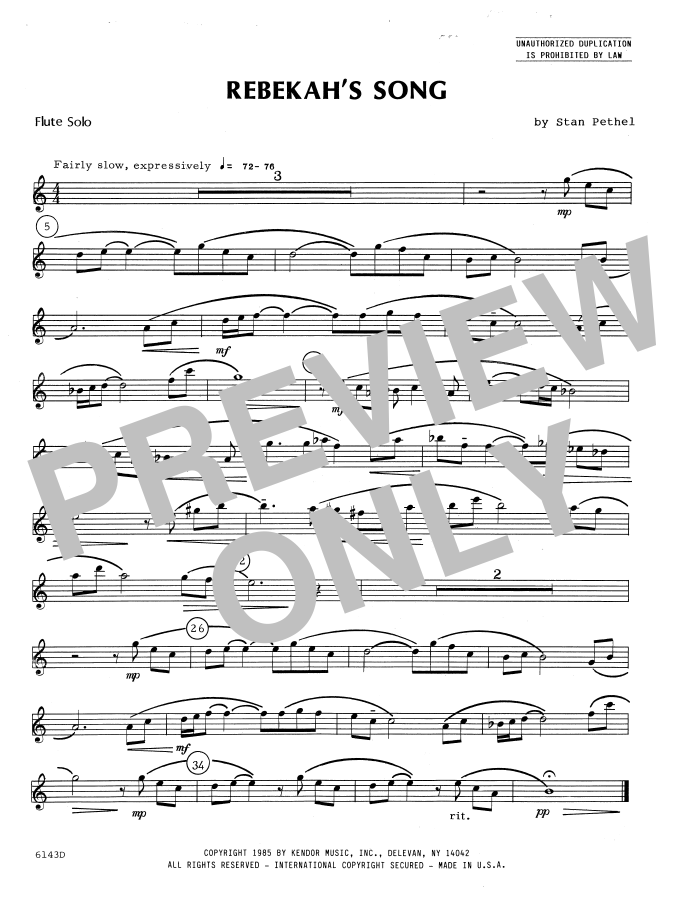 Download Stan Pethel Rebekah's Song - Flute Sheet Music