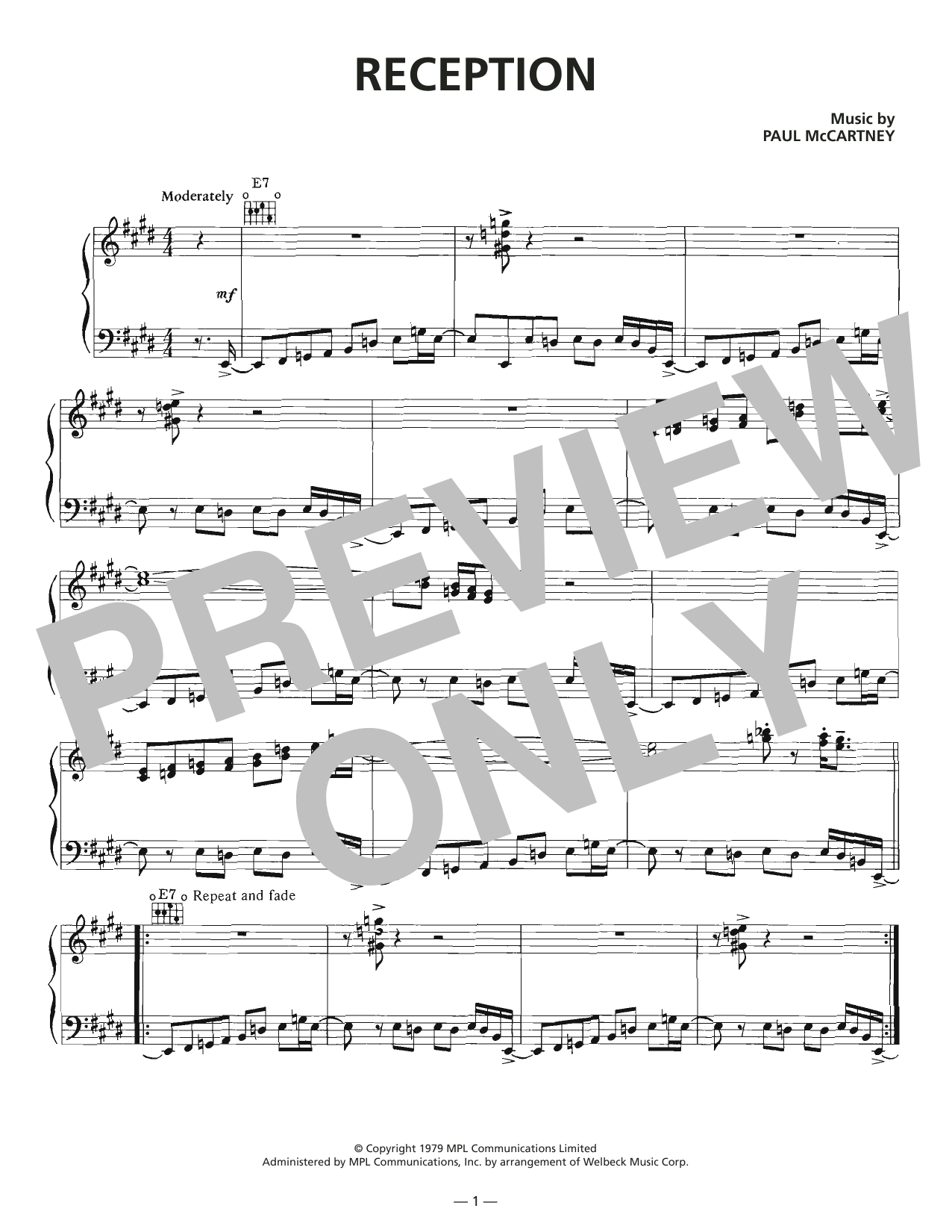 Download Wings Reception Sheet Music