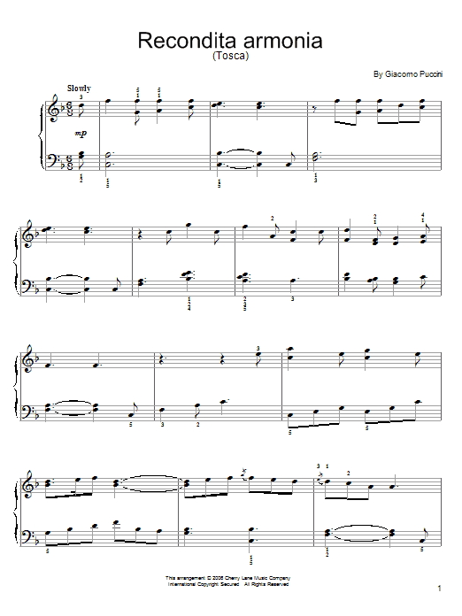 Giacomo Puccini Recondita Armonia sheet music notes printable PDF score