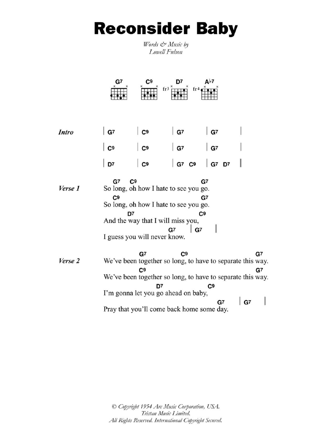Download Lowell Fulson Reconsider Baby Sheet Music