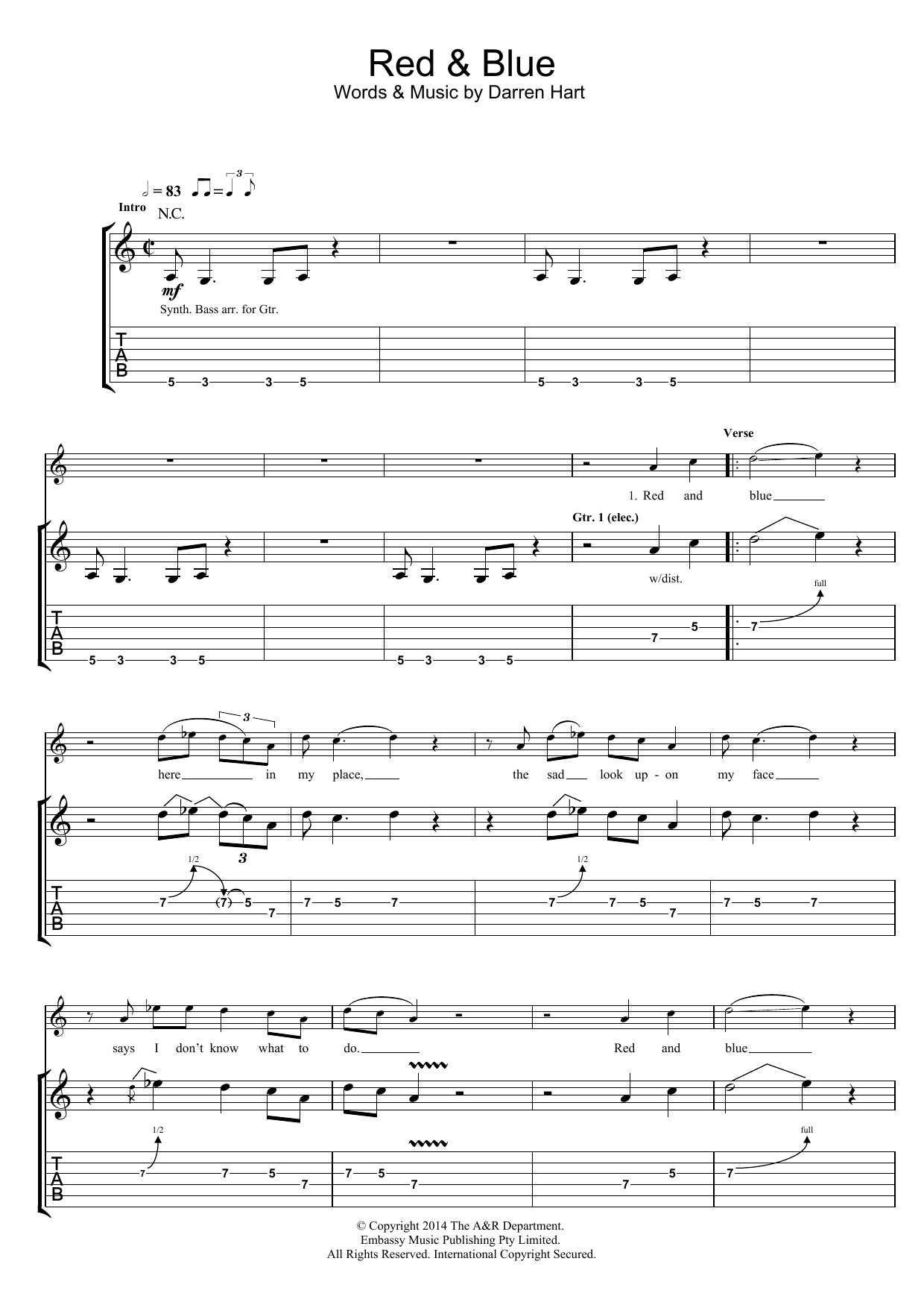 Download Harts Red And Blue Sheet Music