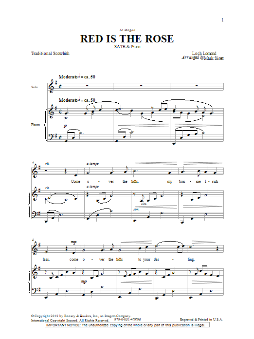 Download Mark Sirett Red Is The Rose Sheet Music