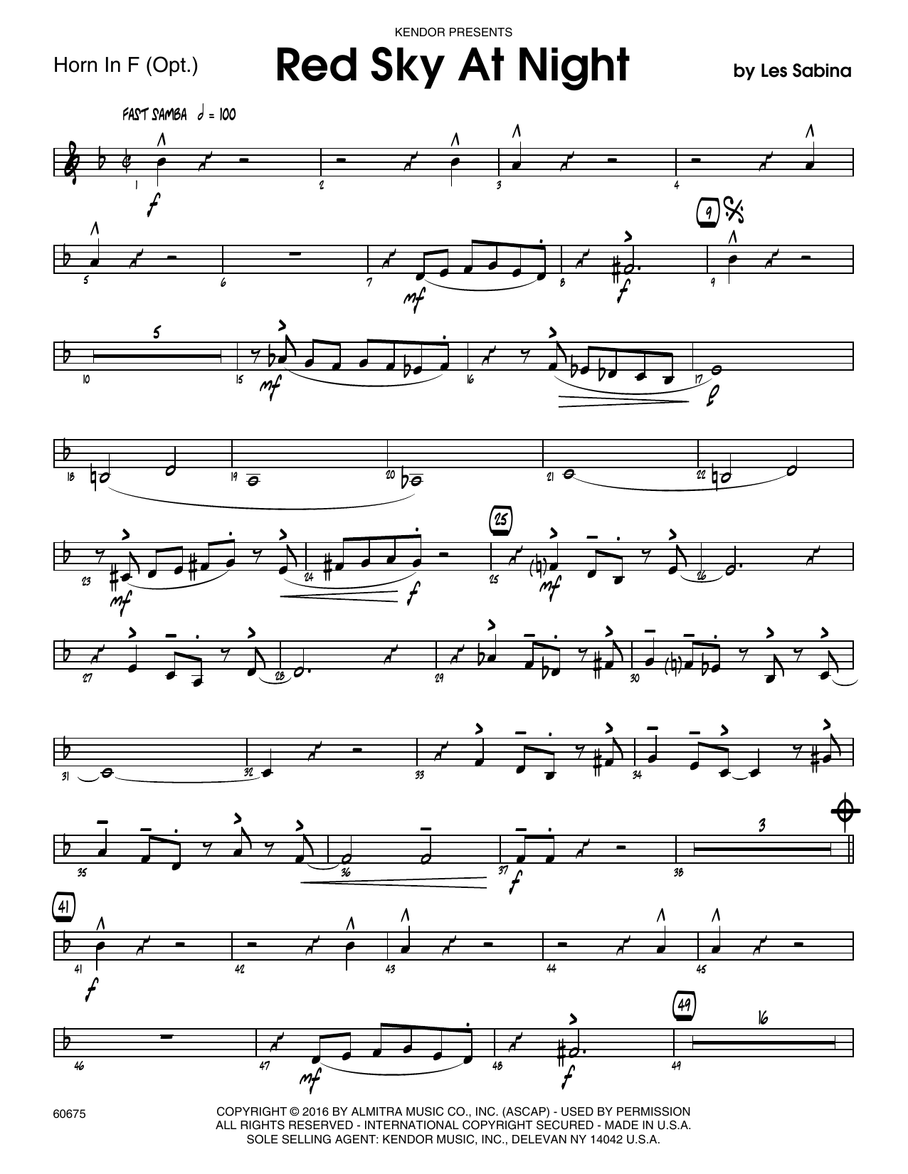 Download Les Sabina Red Sky At Night - Horn in F Sheet Music