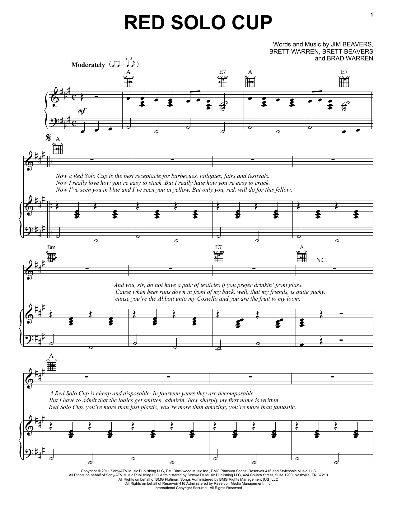 Download Toby Keith Red Solo Cup Sheet Music