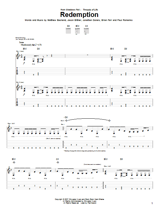 Download Shadows Fall Redemption Sheet Music