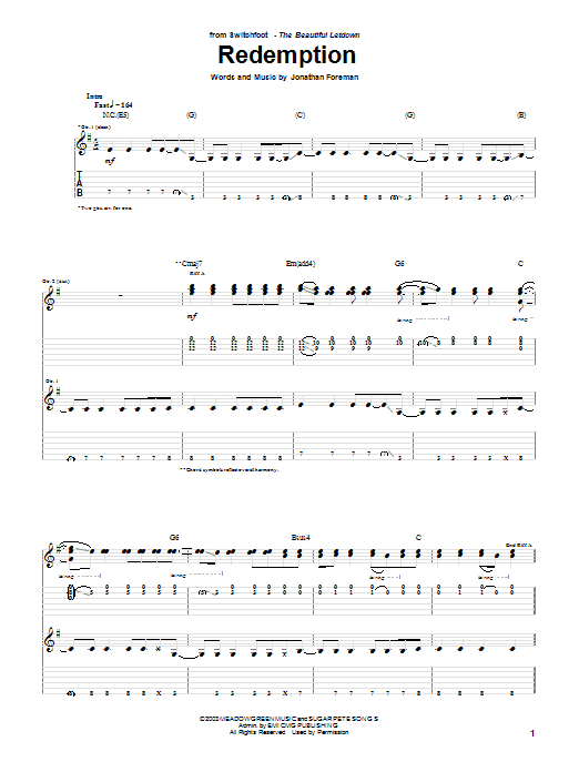 Download Switchfoot Redemption Side Sheet Music