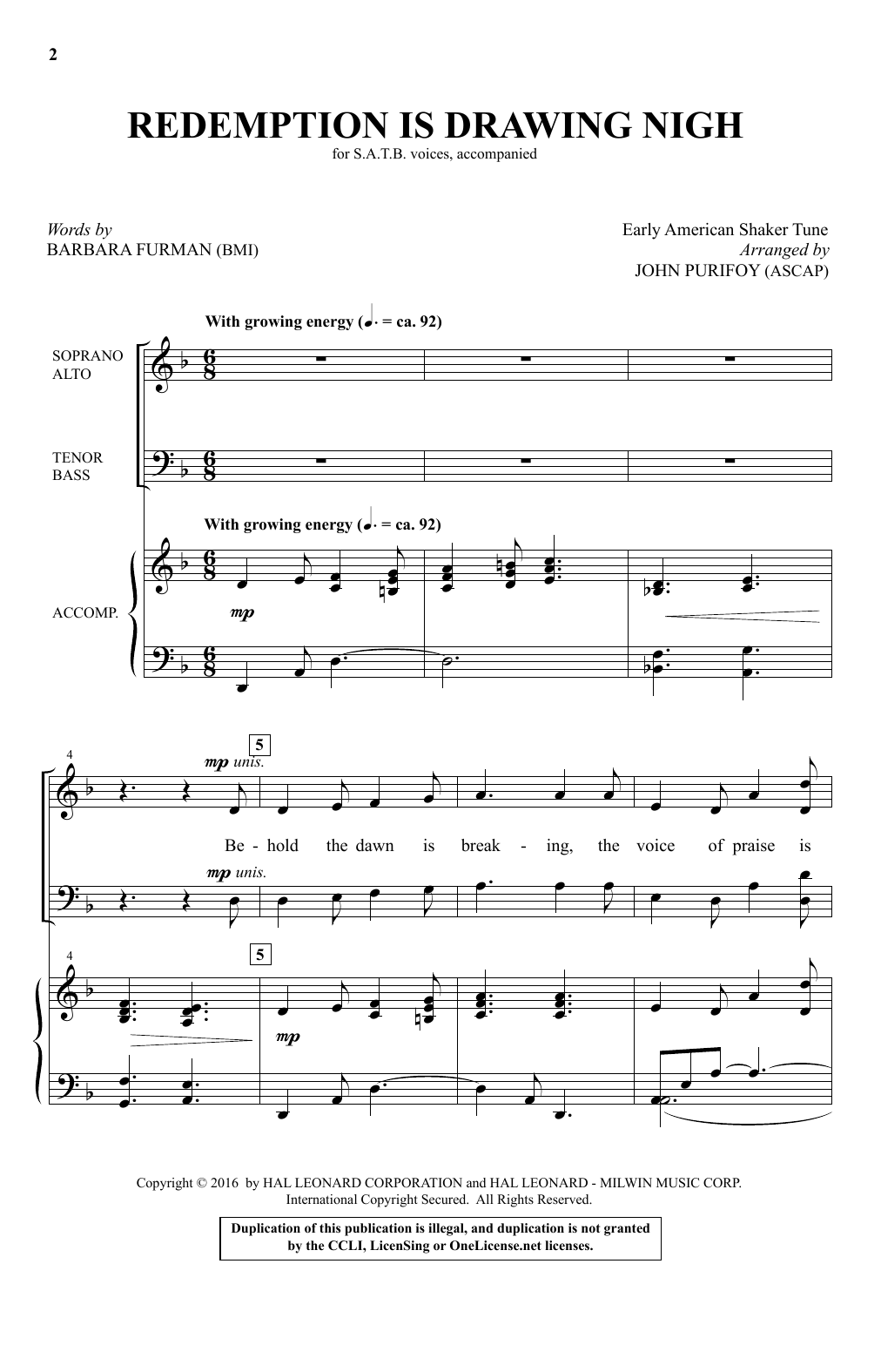 Download Traditional Shaker Hymn Redemption Is Drawing Nigh (arr. John P Sheet Music